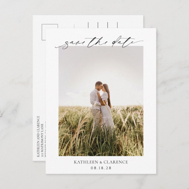 Carte Postale Photo classique Mariage élégant Enregistrer la dat (Devant / Derrière)