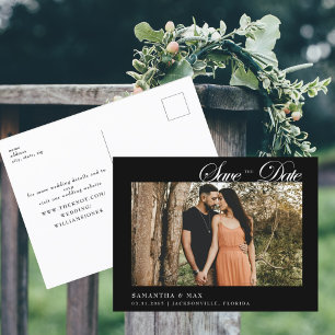 Carte Postale Photo Classy Black Wedding Enregistrer la date