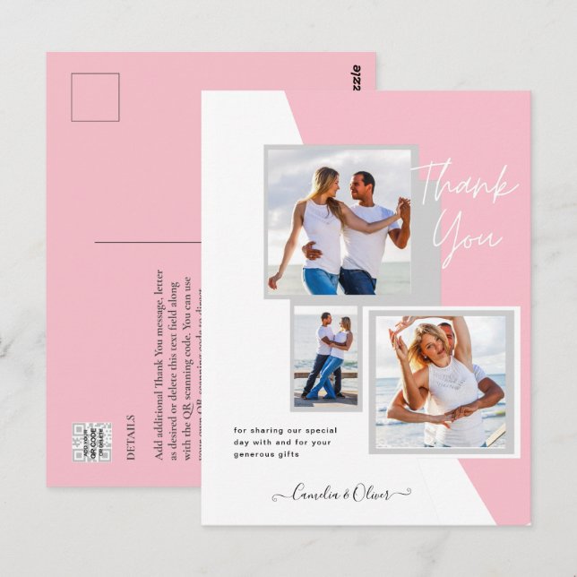 Carte Postale Photo Collage MERCI Mariage/bébé/diplômé/TOUT (Devant / Derrière)