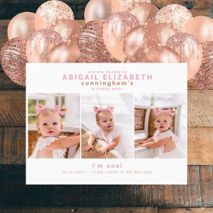 Carte Postale Photo Collage moderne Fille rose Fête d'anniversai