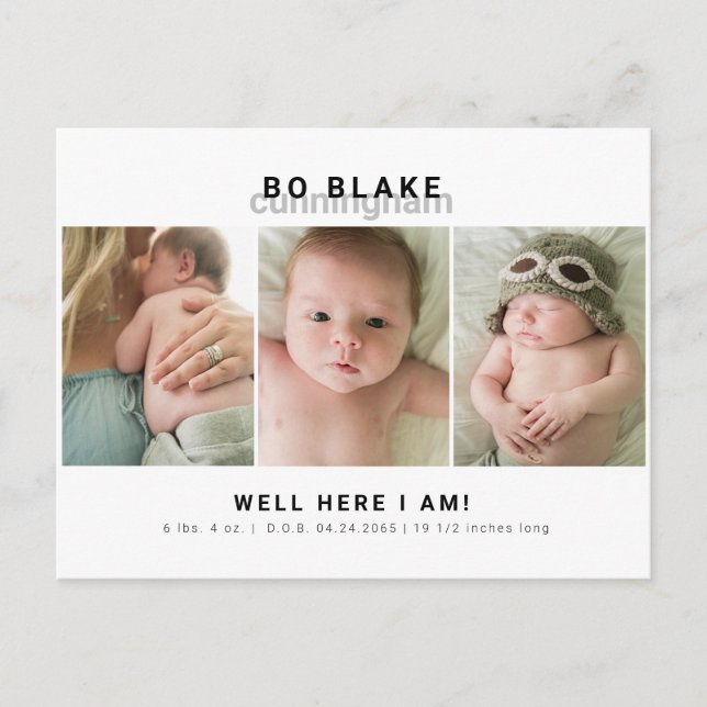 Carte Postale Photo Collage moderne Neutre Naissance de bébé (Devant)