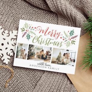 Carte Postale Photo Collage photo de Foliage de Noël Joyeux