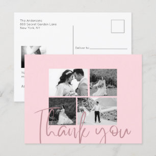 Carte Postale Photo Collage Rose Élégant Merci de mariage