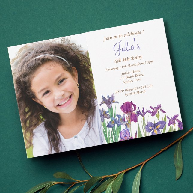 Carte Postale Photo d'anniversaire de fille aux fleurs d'iris (Créateur téléchargé)