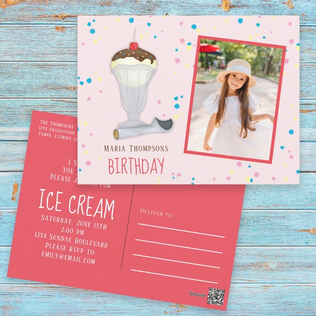 Carte Postale Photo d'Anniversaire Moderne Crème de glace arrose (Créateur téléchargé)
