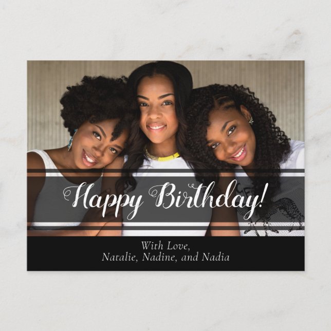Carte postale photo d'anniversaire noir moderne (Devant)