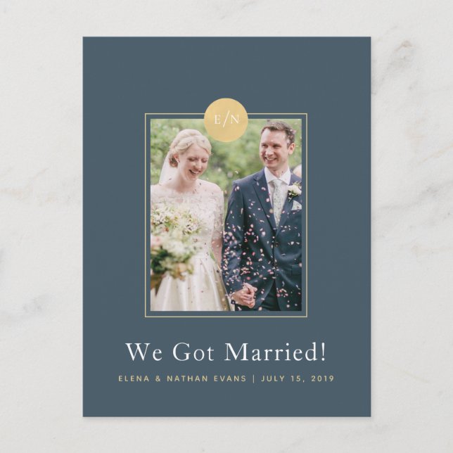 Carte postale photo d'annonce de mariage bleu minu (Devant)