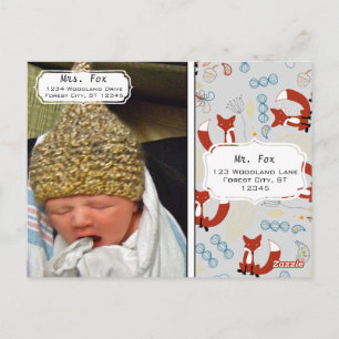 Carte Postale Photo de bébé garçon Fox Woodland Birth Record Sta