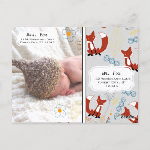 Carte Postale Photo de bébé garçon Fox Woodland Birth Record Sta
