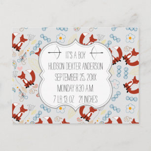 Carte Postale Photo de bébé garçon Fox Woodland Birth Record Sta