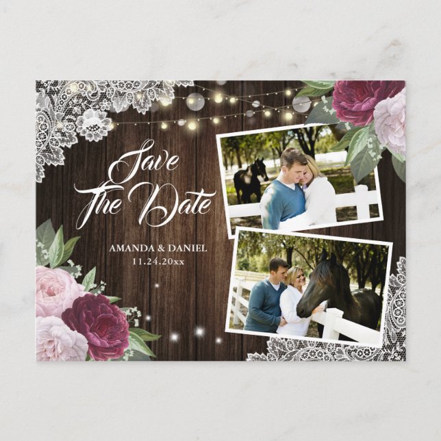 Carte postale photo de burgundy blush floral save  (Devant)