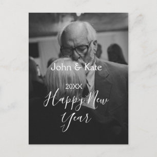 Carte Postale Photo de couple bonne année nom année noir blanc 