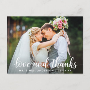Carte Postale Photo de couple de mariage Merci Love Script Moder