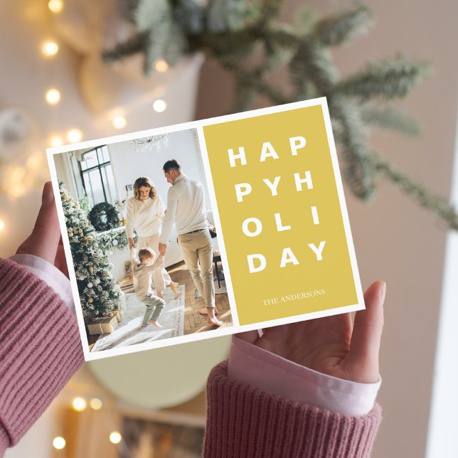 Carte Postale Photo de famille de Noël | Joyeuses Fêtes Jaune (Créateur téléchargé)