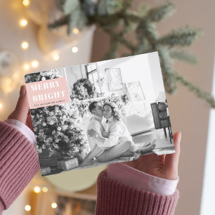 Carte Postale Photo de famille de Noël Joyeux Brillant Rose