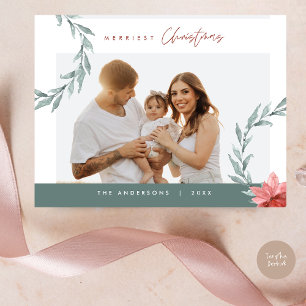 Carte Postale Photo de famille Joyeux Noël, Couronne d'eucalyptu