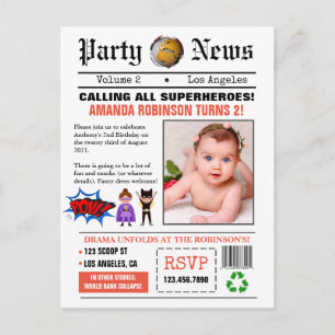 Carte Postale Photo de fête d'anniversaire de super-héros de jou