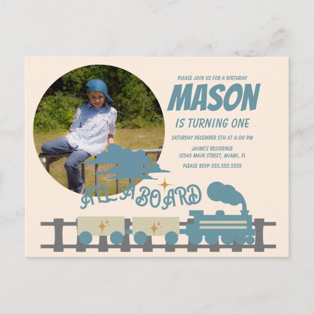 Carte Postale Photo de fête d'anniversaire enfantine Train Rétro (Devant)