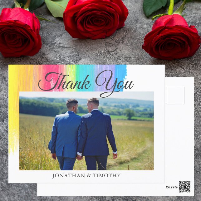Carte Postale Photo de mariage arc-en-ciel élégant Merci LGBTQ (Créateur téléchargé)