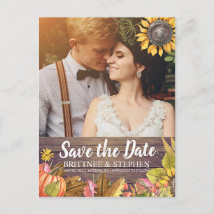 Carte Postale Photo de mariage Enregistrer la date Feuilles d'ér