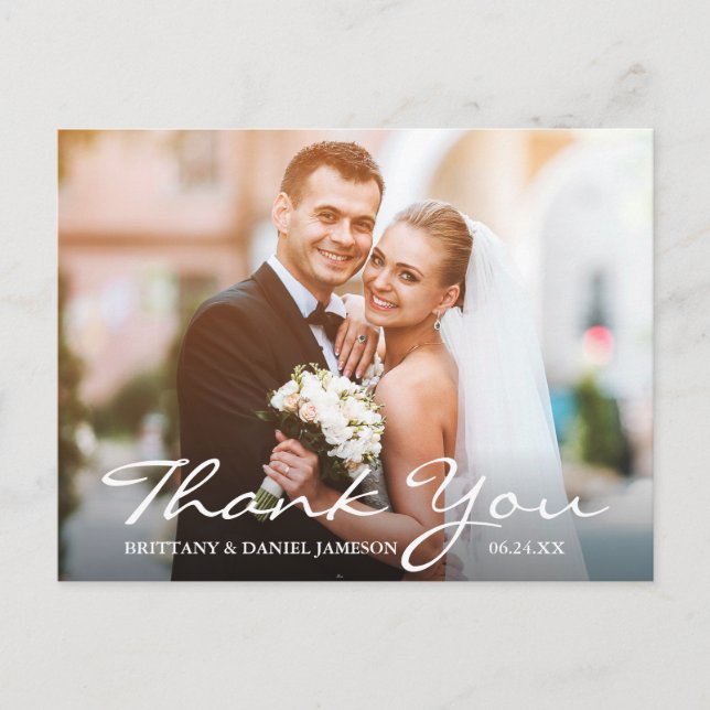 Carte Postale Photo de mariage Mariée & Marié Merci (Devant)