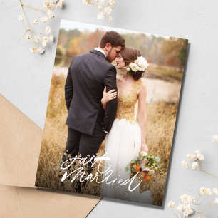 Carte Postale Photo de mariage tout juste célébré avec remerciem