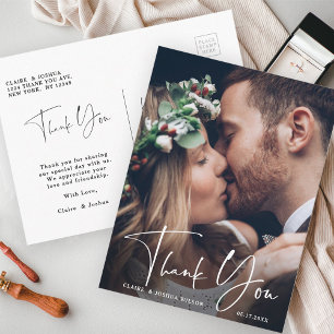 Carte Postale Photo de Merci Mariage Lettré à la main