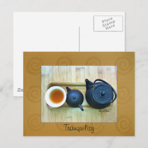 Carte Postale Photo de nature morte d'un service à thé avec text