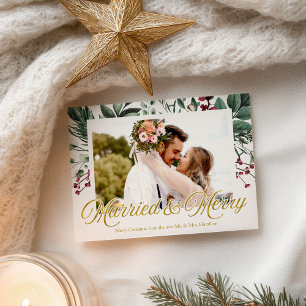 Carte Postale Photo de Noël aquarelle Mariés et Joyeux Noël