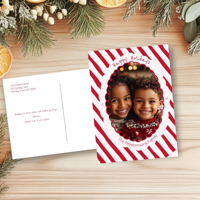 Carte postale photo de Noël de Sucre de canne mode (Retro Candy Cane Whimsical Striped Christmas photo postcard )
