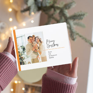 Carte Postale Photo de Noël en famille Joyeux Noël Orange