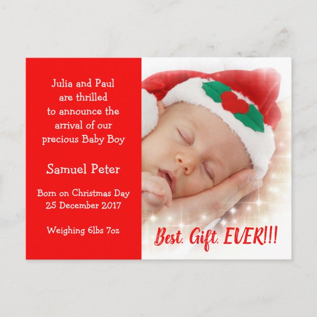 Carte Postale Photo de Noël Faire-part de naissance bébé (Devant)