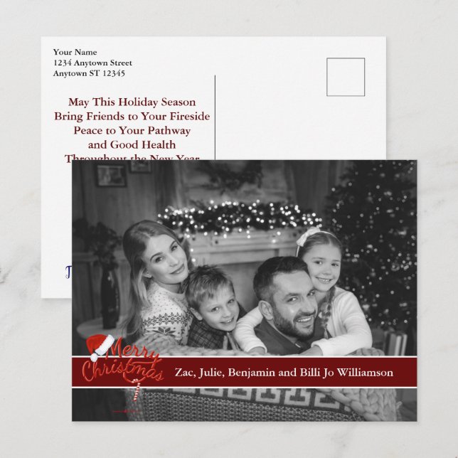 Carte Postale Photo de Noël noir et blanc Auto (Devant / Derrière)