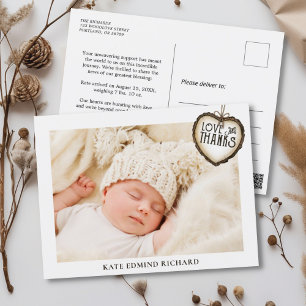 Carte Postale Photo de nouveau-né Merci Annonce de naissance