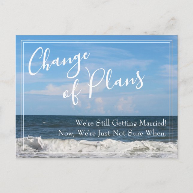 Carte Postale Photo de plage Changement de plans Reporté Mariage (Devant)