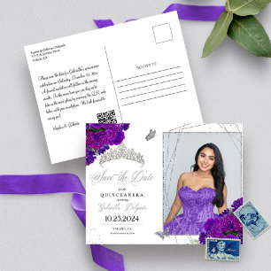 Carte postale photo de Quinceañera couronne violet