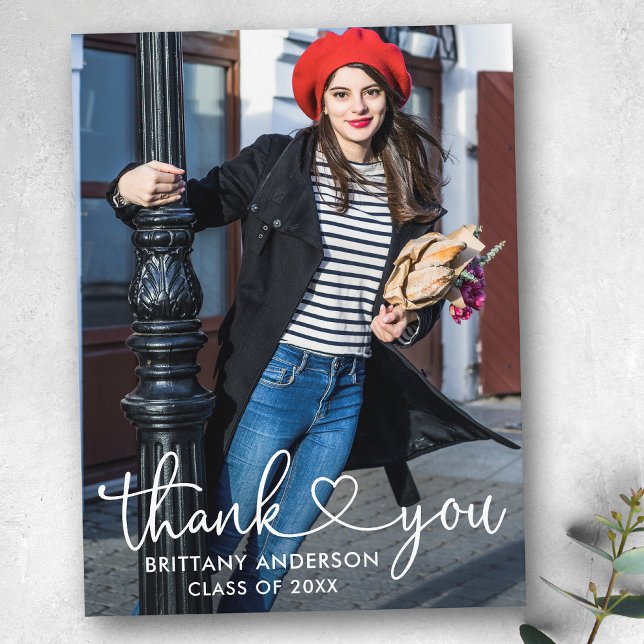 Carte Postale Photo de remerciement de fin d'études en calligrap (Customize to change your personalized text size or text style.)