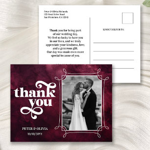 Carte Postale Photo de remerciement de mariage moderne en Bourgo