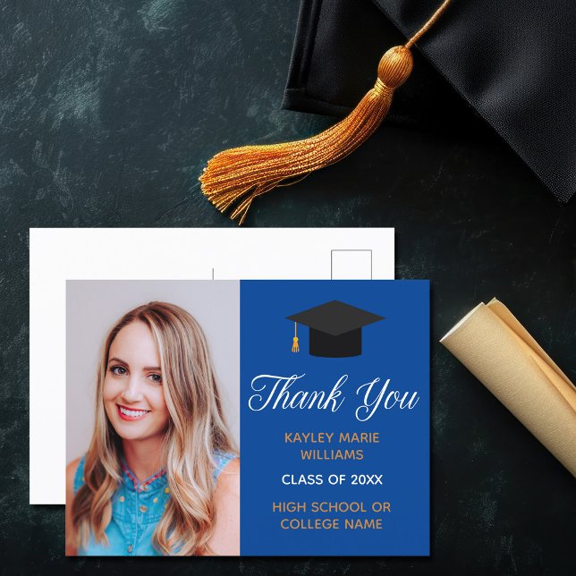 Carte Postale Photo de remise des diplômes Or Bleu 2025 Remercie (Créateur téléchargé)