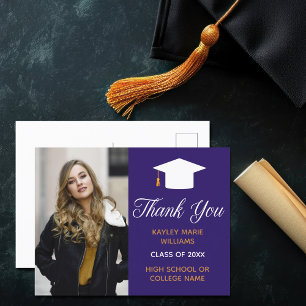 Carte Postale Photo de remise des diplômes violet 2026 Remerciem
