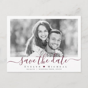 Carte Postale Photo de script burgundy simple et moderne enregis