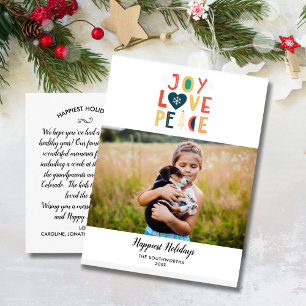 Carte Postale Photo de vacances de Noël Joie Paix Amour dessinés