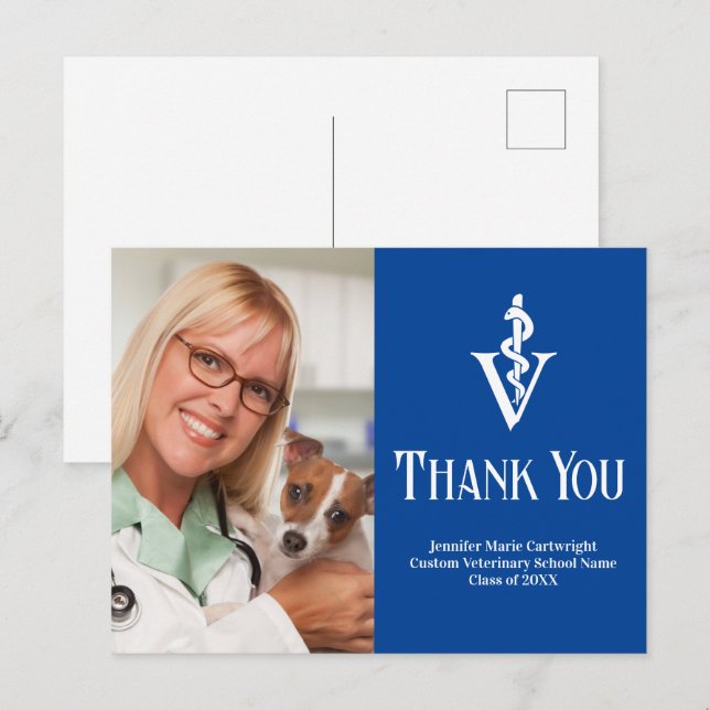 Carte Postale Photo de vétérinaire bleu personnalisé Merci (Devant / Derrière)
