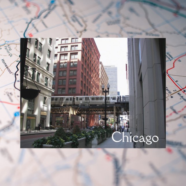 Carte Postale Photo de voyage du train à boucle élevée de Chicag (In Situ Map)