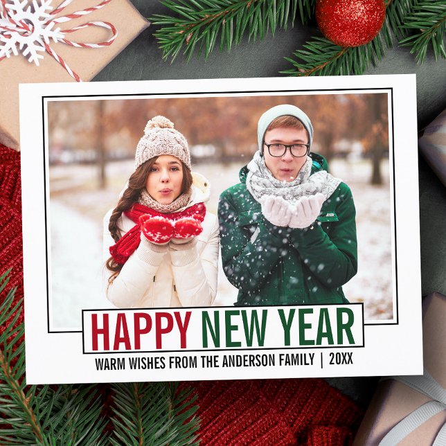 Carte Postale Photo du Nouvel An Moderne (Customize to change your personalized text size or text style.)