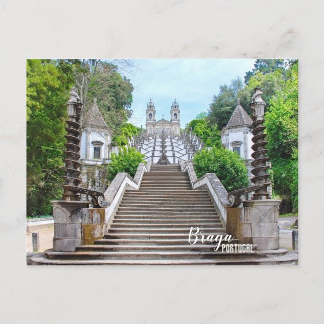 Carte Postale Photo du Sanctuaire Bom Jesus Braga, avec prière (Devant)