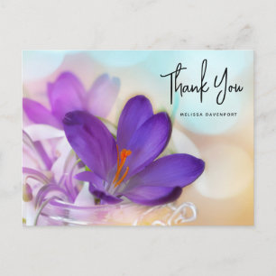 Carte Postale Photo d'un joli crocus de printemps violet Merci