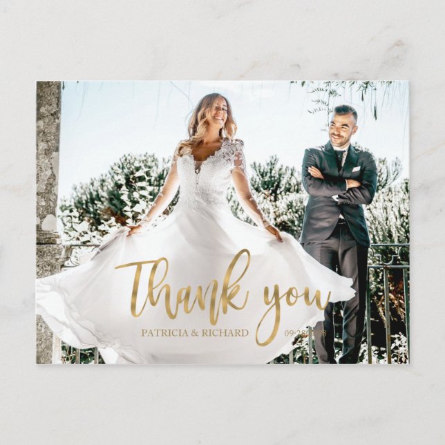 Carte Postale Photo Elegant Calligraphie Mariage Merci (Devant)
