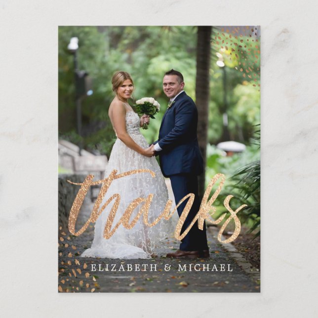 Carte Postale Photo Elégant mariage Merci or cuivre cuivre (Devant)