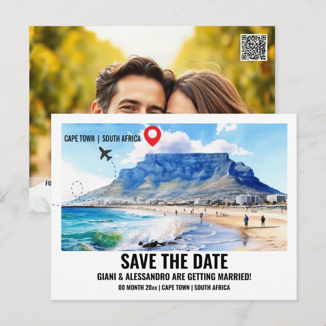 Carte Postale Photo en aquarelle du Cap pour annoncer la date du (Devant / Derrière)